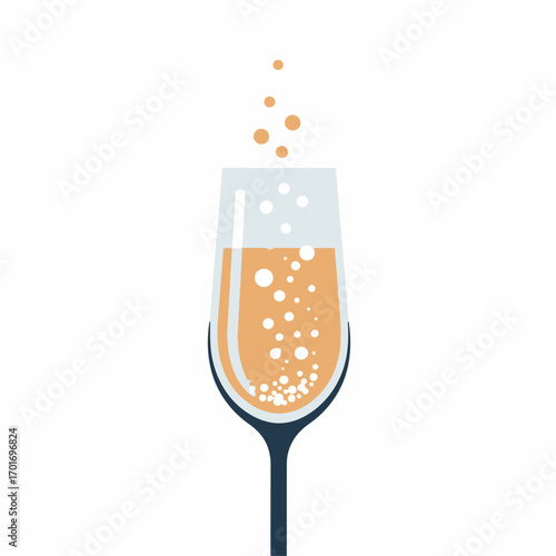 A minimalist flat vector illustration of a champagne flute with bubbling sparkling wine.