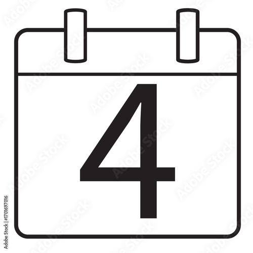Calendar with number four icon, date reminder schedule planner symbol deadline event vector design