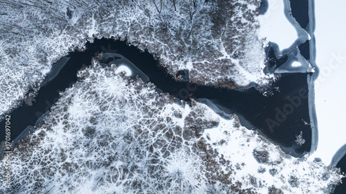 Aerial view of cold river a...