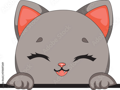 Smile Cat Friendly Cartoon Kitten Sticker Vector
