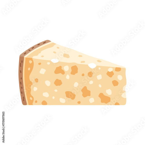 A wedge of cheese with a rich texture and distinctive orange and white spots on a plain background for culinary designs