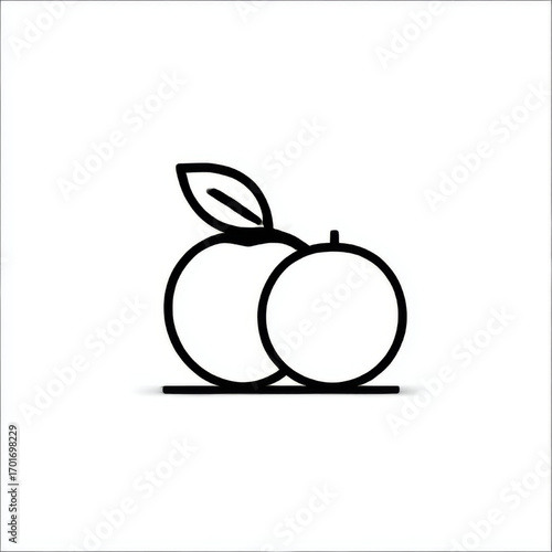 Outline icon of two oranges, black and white, representing citrus fruits and healthy eating with copy space