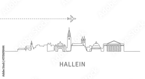 Hallein Austria Skyline with Travel, and Plane.