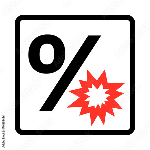 Percentage symbol with red explosion signifying risk or danger alert.