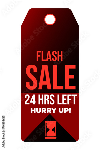 Flash sale tag with countdown for urgent 24-hour promotion.