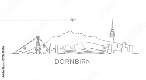 Dornbirn Skyline with Line Art, and White Background.