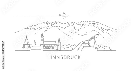Innsbruck Skyline Austria Minimal Line art.