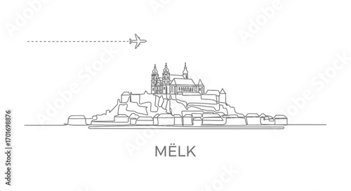 Melk Abbey with Austria Landmark Outline Plane.