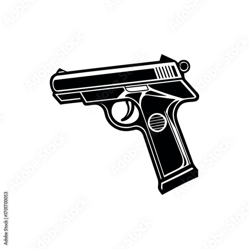 Monochrome vector illustration of a handgun with safety ring and trigger guard
