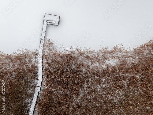 Aerial view of snow-covered...