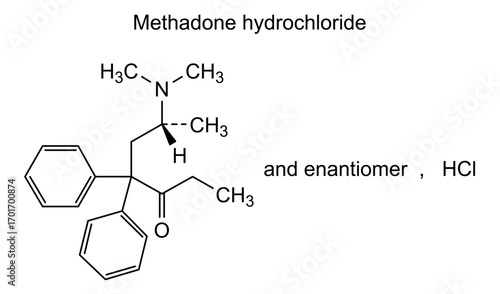 Chemical structure of methadone hydrochloride, drug substance