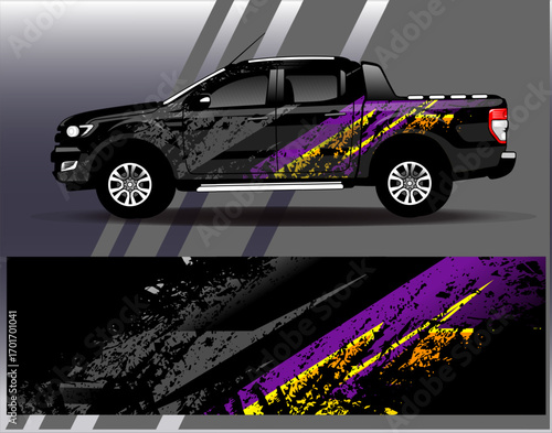 Car wrap design vector. Graphic abstract stripe racing background designs for vehicle, rally, race, adventure and car racing livery