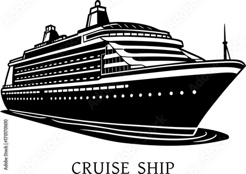 A cruise ship with multiple decks, isolated on white Background