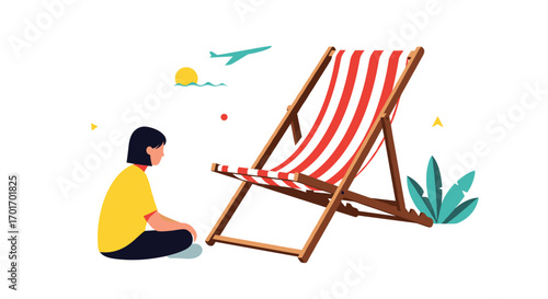 Enjoying a relaxing summer vacation by the beach with a comfortable deck chair and sunny skies