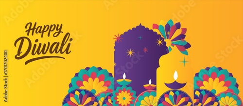 Happy Diwali Festival Background Template. Indian festival of lights. holiday Background, Diwali celebration greeting card, poster, cover, banner, with abstrct golden. Hindu festival modern design.