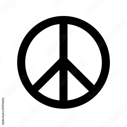 Minimalist black silhouette vector icon of a round pacifism sign, symbolizing peace, harmony, and antiwar movement. Isolated on a transparent background