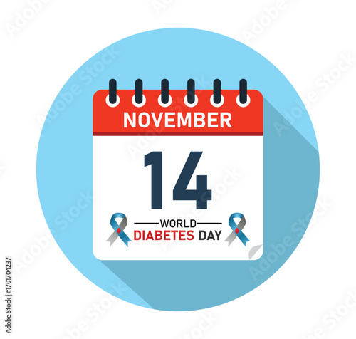 World Diabetes Day November 14 Calendar Graphic Design. banner for social media post. Vector Illustration