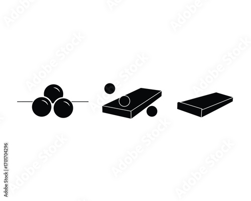 Three minimalist black and white illustrations depicting abstract geometric shapes and oval objects in various arrangements and perspectives