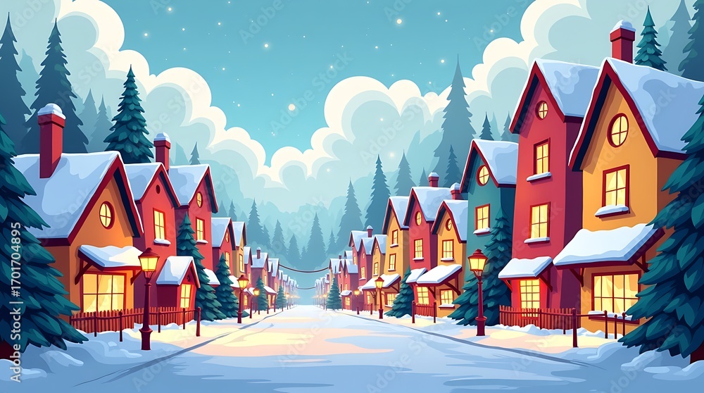 Fototapeta premium A street with a soft, cool, and snowy landscape