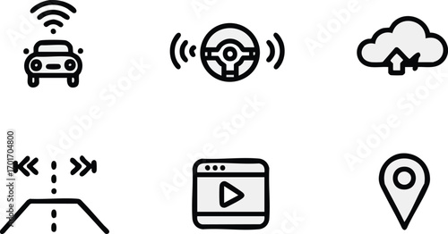 Modern Car Technology Icons Set