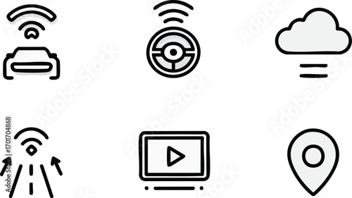 Modern Car Technology Icons Set