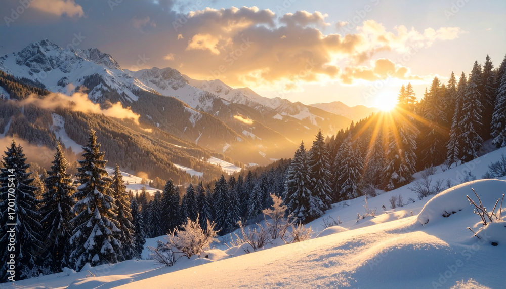 Fototapeta premium winter sunset in the mountains
