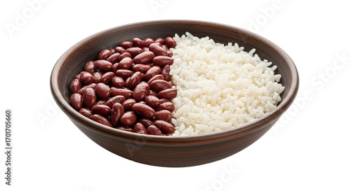 Bowl of red beans and white rice isolated on transparent background, a healthy and simple meal