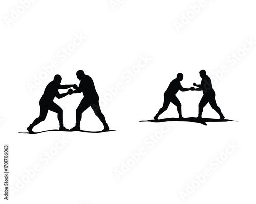 Two silhouette boxing matches depicting intense combat and athleticism in a dynamic sports illustration