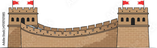 Flat Vector Illustration of the Great Wall of China with Plain Background