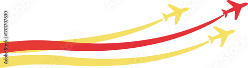 Flat Vector Airplanes with Red and Yellow Smoke Trails for National Day