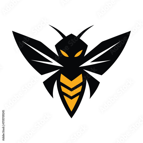Bee logo Aggressive robotic bee logo design futuristic insect symbol for technology and security brands vector