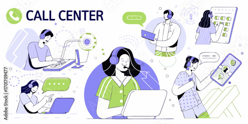 Diverse call center agents providing customer support and communication services using technology and devices