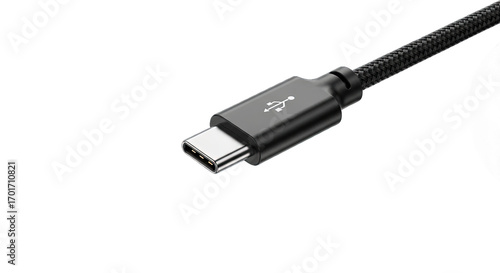 Close up of a usb type c connector isolated on transparent background, cable for smartphone