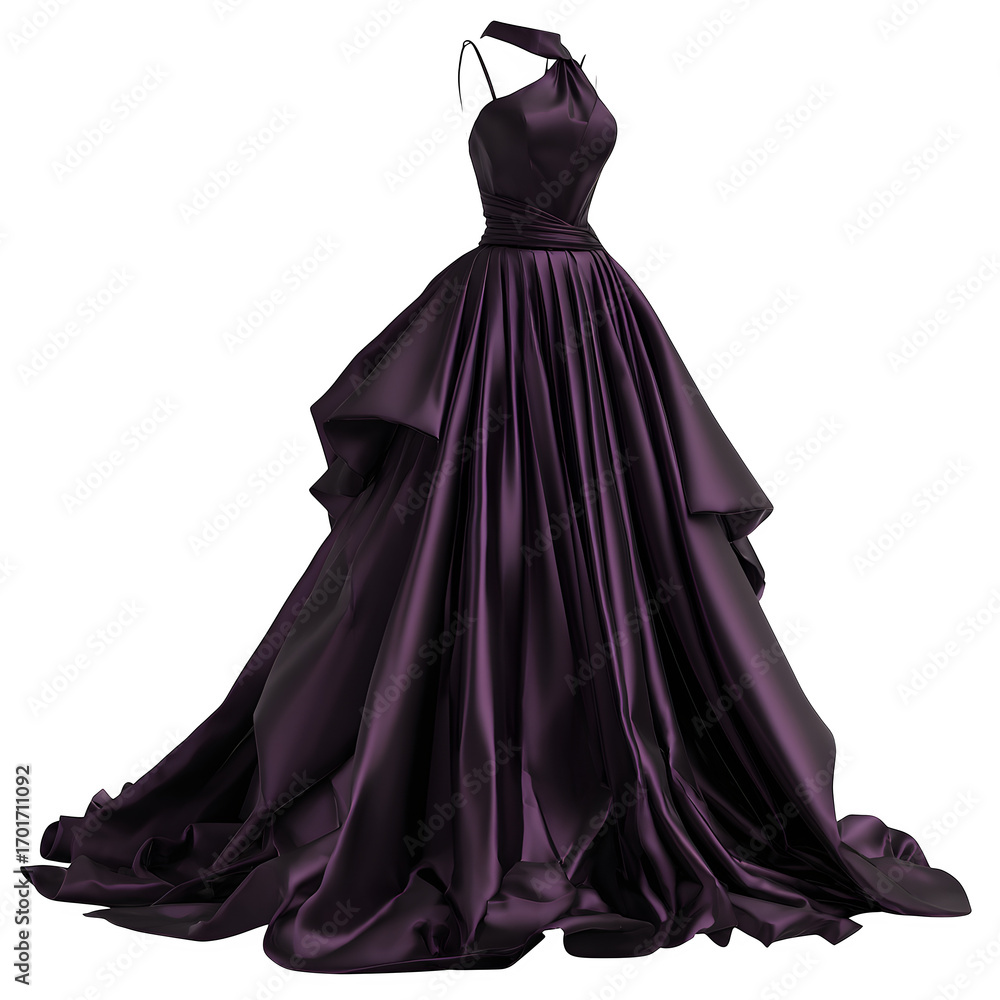 Naklejka premium Elegant long red dress on a brunette woman posing with glamour and style