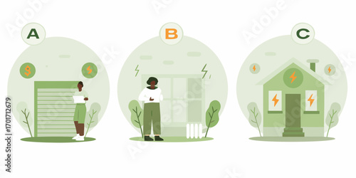 Three distinct scenarios illustrating financial and energy choices for individuals and homeowners