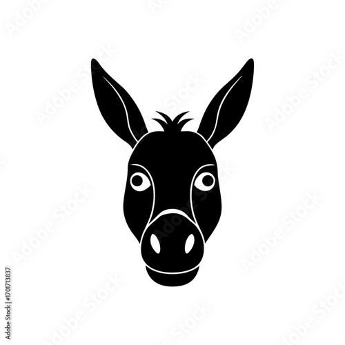 Illustration of a donkey head in black on transparent background silhouette