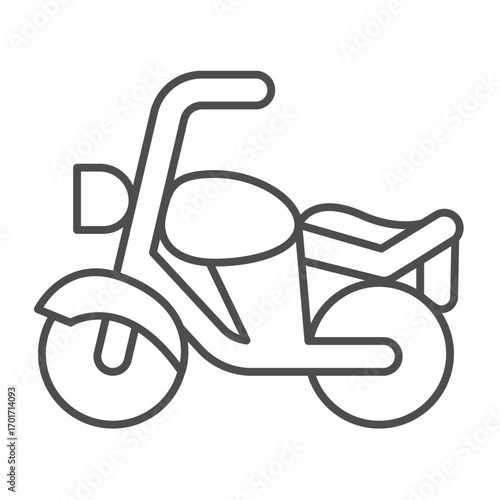 Motorcycle thin line icon, driver license concept. Vector graphics. Two wheeled motor vehicle, transport sign on white background, outline style icon for mobile or web design.