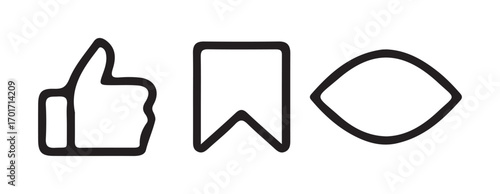 Like, Bookmark, and View Icons Set