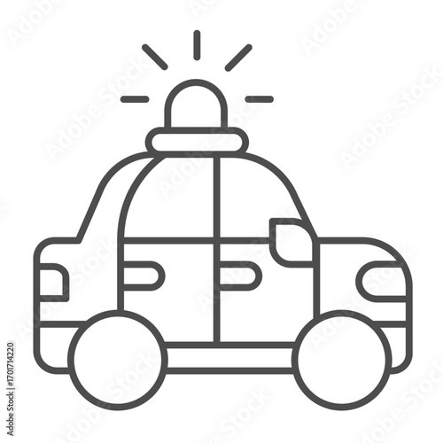 Patrol vehicle with siren lamp thin line icon, police force concept. Vector graphics. Police car, transport sign on white background, outline style icon for mobile or web design.