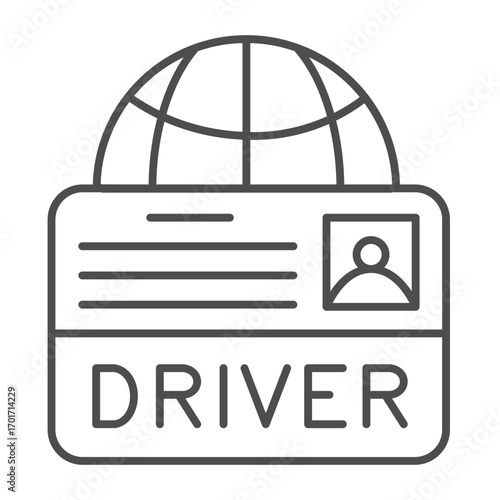 Driver license and world globe thin line icon, driver attestation concept. Vector graphics. License of international driving sign on white background, outline style icon for mobile or web design.