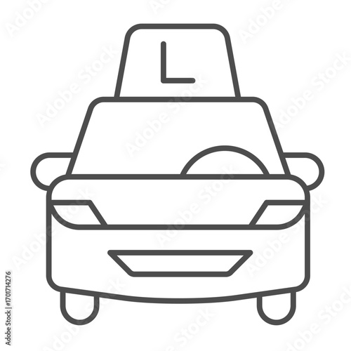 Instructor car thin line icon, driving school concept. Vector graphics. Motor vehicle with learning signal lamp, transport sign on white background, outline style icon for mobile or web design.