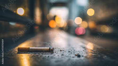 A Cigarette on the Sidewalk at Night