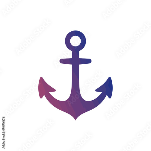 Stylized nautical anchor icon with a vibrant purple and blue gradient. Vector graphic element for maritime and travel themes isolated on a white background
