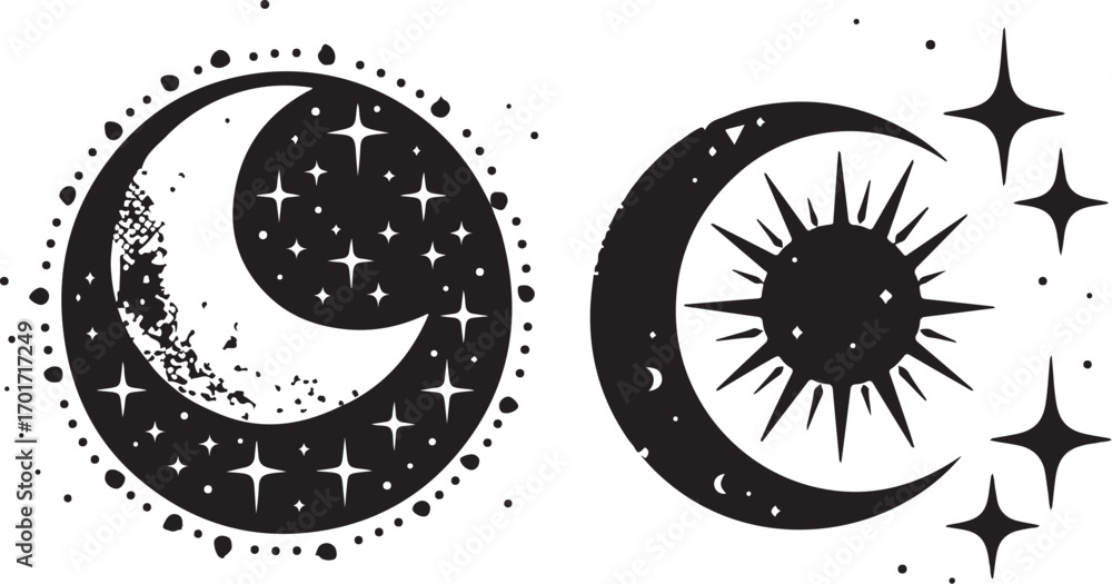 Obraz premium Cosmic Mandala Sun Moon Star Vector