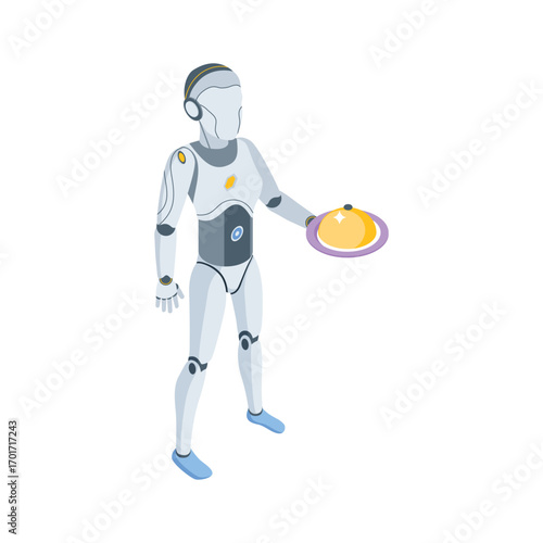 Trendy isometric style icon of robotic waiter bot
