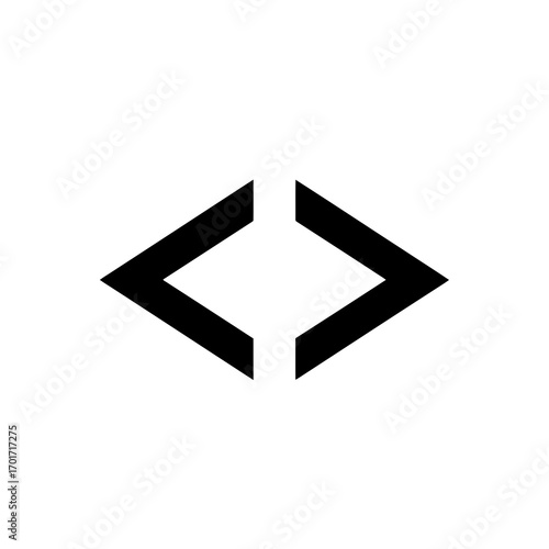 Simple black angle brackets icon on white background