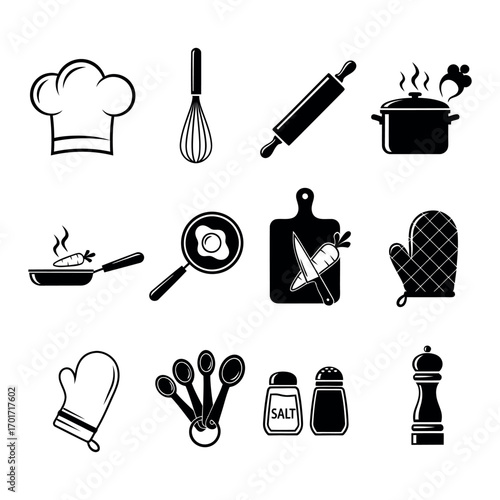A comprehensive vector icon set for cooking and kitchen tools. Perfect for food blogs, restaurant menus, and culinary projects