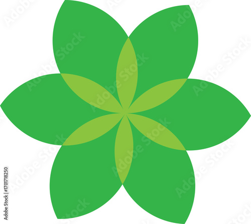 Green abstract flower shape, nature-inspired vector, eco design, floral petal pattern, modern symmetry, botanical logo, eco-friendly concept