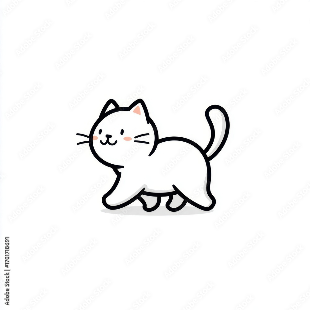 Obraz premium Cute Minimal Cartoon Cat Walking With Tail Raised in a Playful Stance