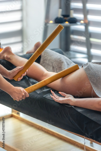 Sculpting bamboo massage for light legs. After work.